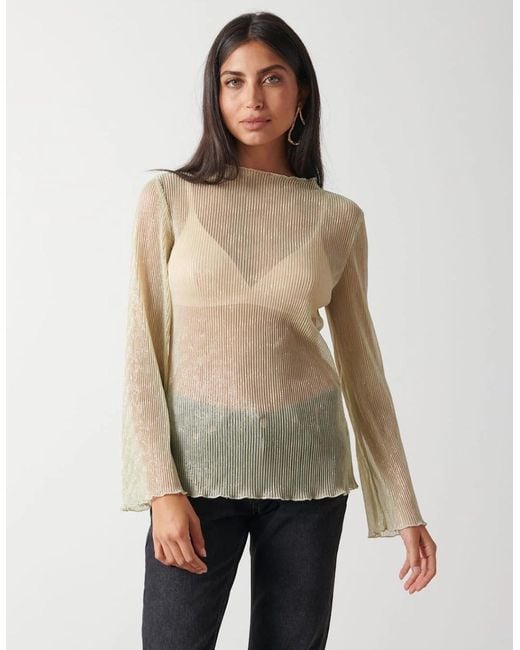 Pretty Lavish Natural Fraser Sheer Plisse Top