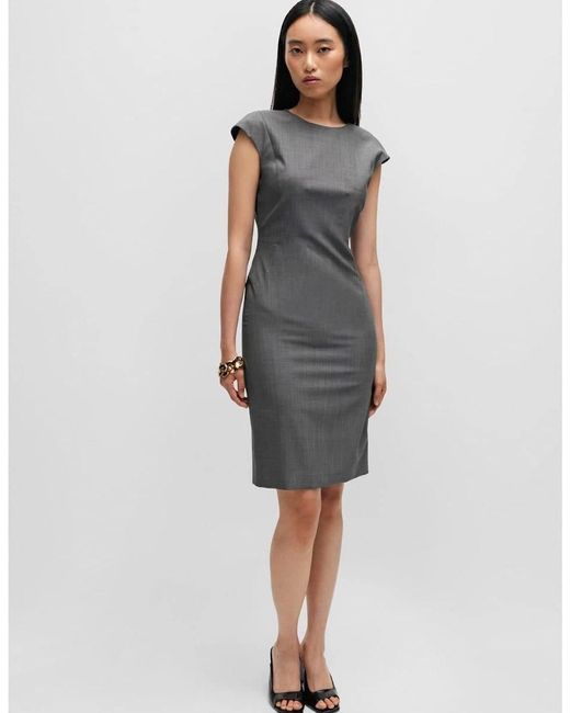 Boss Gray Dironah Crew Neck Knee Length Sheath Dress