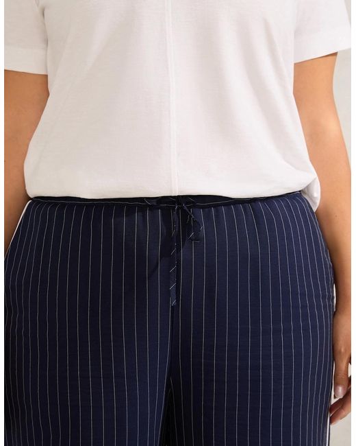 Live Unlimited London Blue Petite Pinstripe Wide Leg Trouser