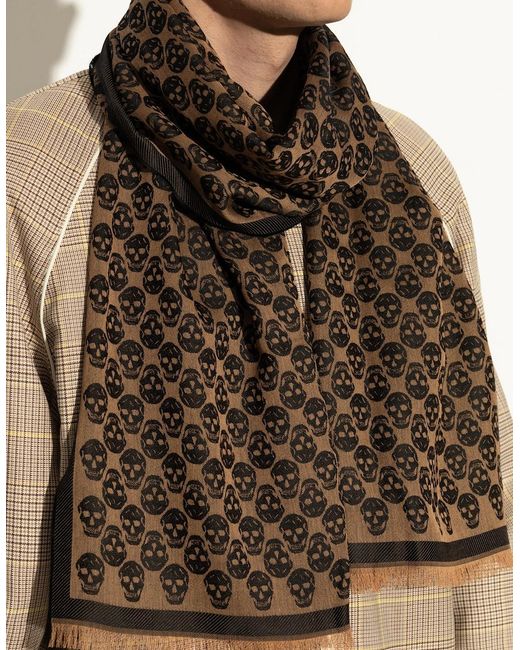 McQueen Brown Skull Monogram Scarf for men