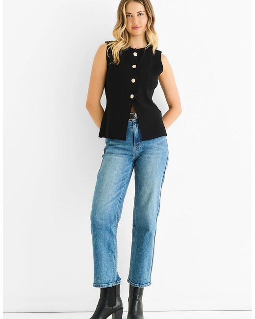 Gini London Blue Button Front Compact Knit Waistcoat