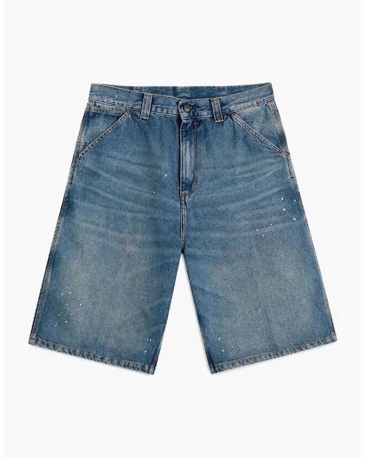 Carhartt Blue Denim Og Single Knee Short Destroy Wash Splatter for men