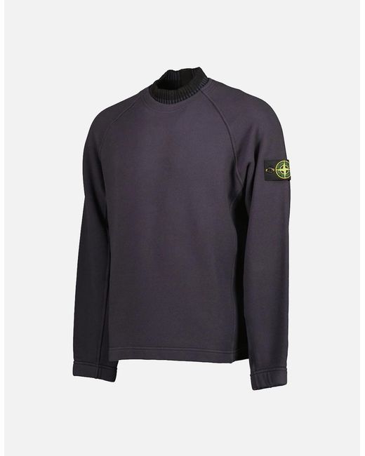 Stone Island Blue Organic Cotton Diagonal Fleece Sweatshirt for men