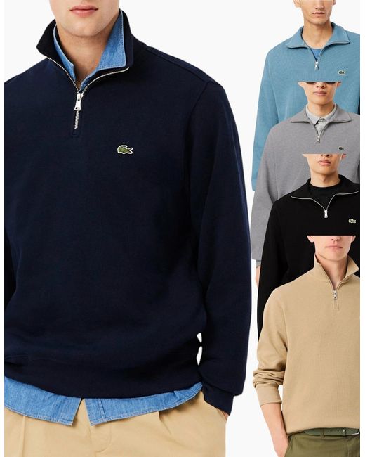 Lacoste Blue Sweatshirt High Neck Interlock Sweatshirt Cotton Sportswear Jumper for men