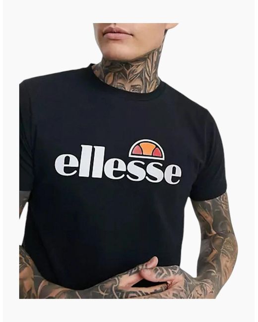 Ellesse Black Giniti 2 T Shirts Crew Neck Short Sleeve Cotton Summer Holiday Tee for men