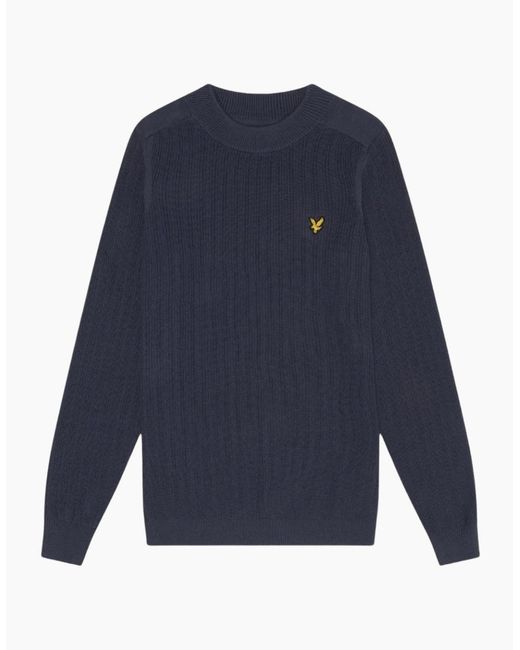 Lyle & Scott Blue Lyle & Scott Plain Branded Ribbed Mock Neck Night Jumper for men