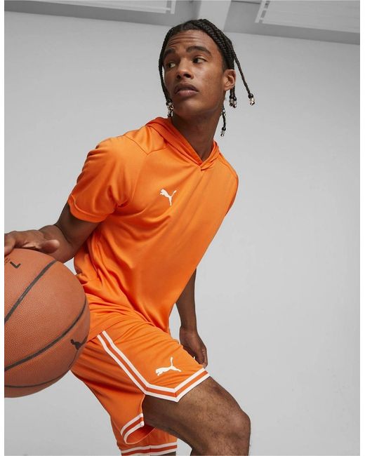 PUMA Orange Hoops Team Short Sleeve Performance T-Shirt for men