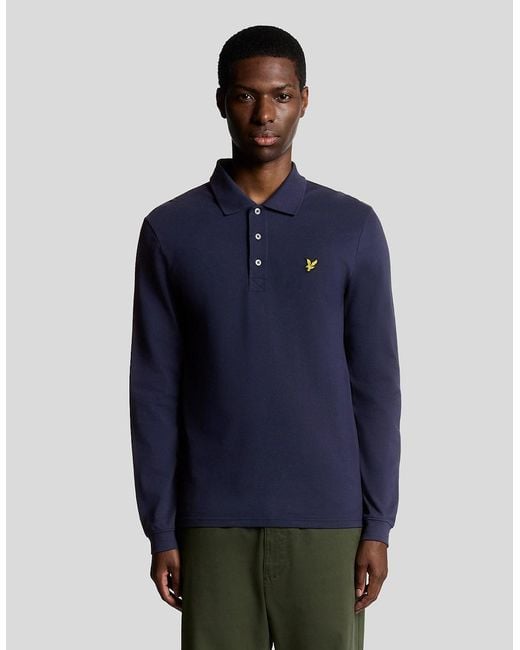 Lyle & Scott Blue Long Sleeve Cotton Polo Shirt for men