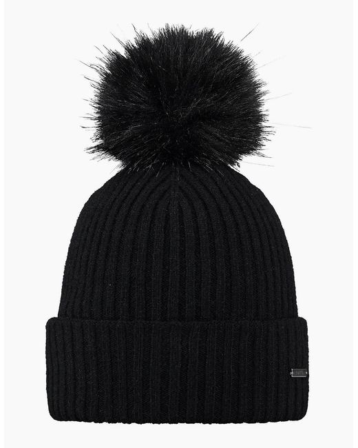Barts Black Kenzie Big Stretchy Faux Fur Pom Bobble Hat