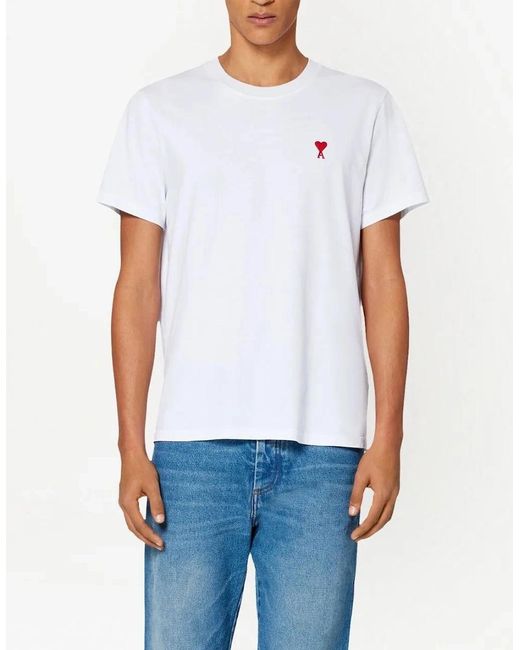 AMI White Ami De Coeur Embroidered Logo T-Shirt for men