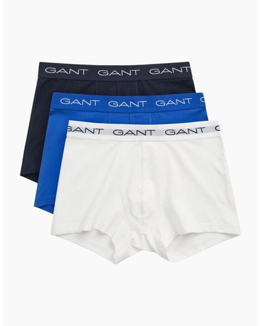 Gant Blue Trunks 3 Pack Mixed Repeat Logo Stretch Underwear Cotton Trunks for men
