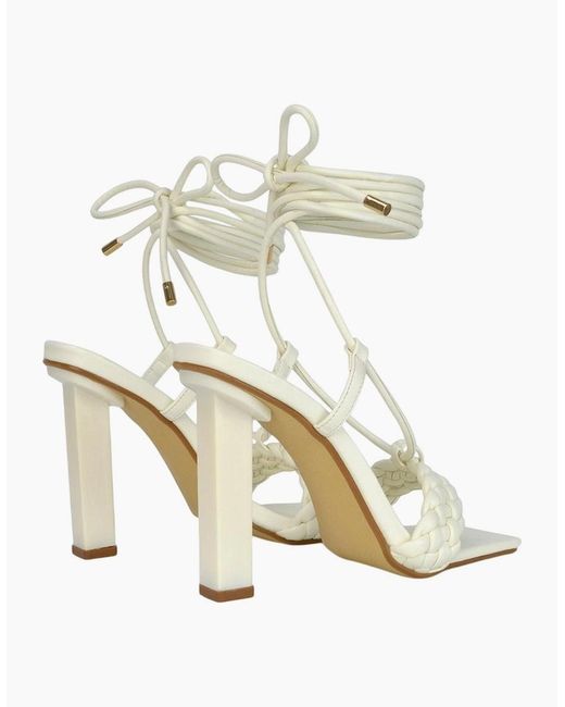 XY London White Ladies Mira Strappy Square Toe Lace Up Block Heel High Heels