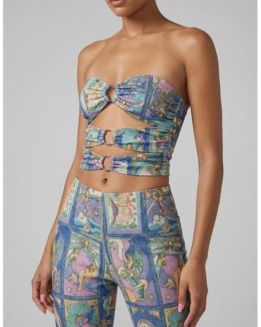 Oceanus Blue Eden Cut-Out Flared Jumpsuit