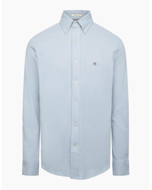 Gant Blue Pique Collared Neck Long Sleeve Regular Fit Shirt for men