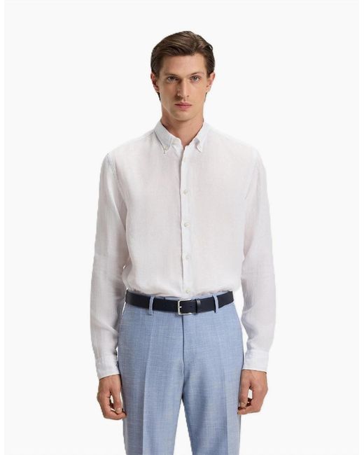 Boss White Liam Collared Button Down Long Sleeve Shirt for men