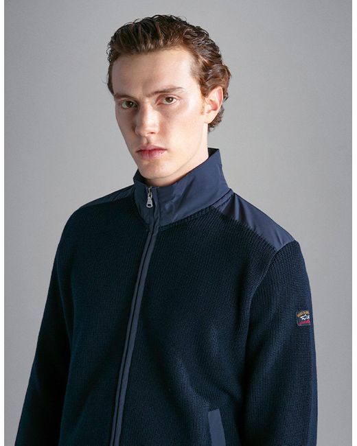 Paul & Shark Blue Luxury Full Zip Wool Cardigan for men