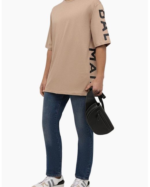 Balmain Natural Sand Logo Printed Oversize T-Shirt for men