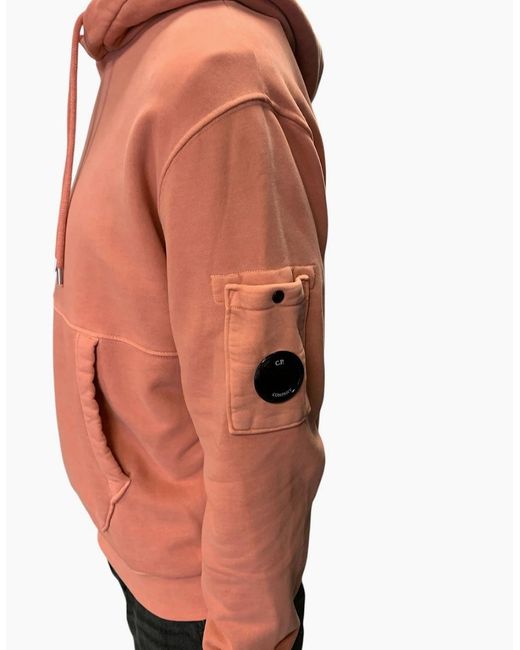 C P Company Orange Diagonal Raised Fleece Lens Hooded Sweatshirt for men