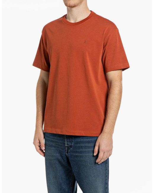 Replay Orange R Logo Crew Neck T-Shirt Rust for men