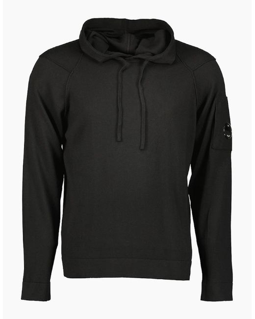 C P Company Black Sea Island Knitted Lens Hoodie for men
