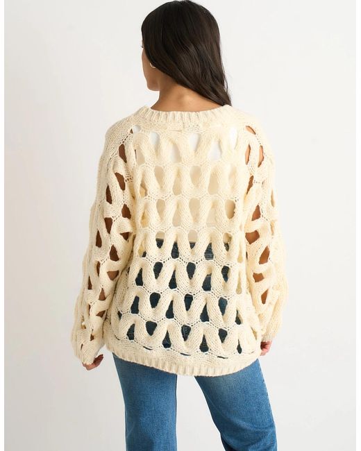 Gini London Natural Butter Cream Hollow Chunky Knit Jumper