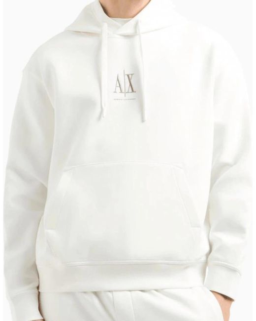 ARMANI EXCHANGE White Regular Fit Icon Hoodie for men