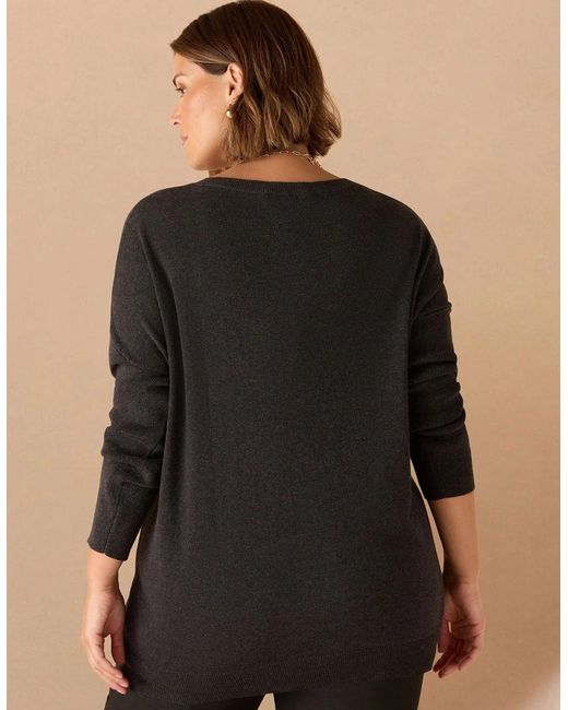 Live Unlimited London Black Charcoal V Neck Jumper