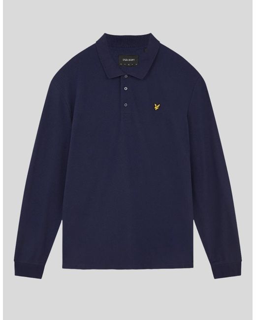 Lyle & Scott Blue Long Sleeve Cotton Polo Shirt for men