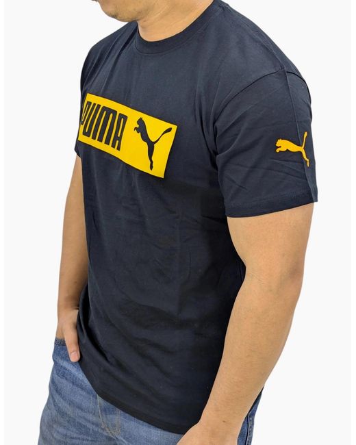 PUMA Blue Essentials Logo T Shirts Crew Neck Pullover Casual Cotton Sports Tee for men