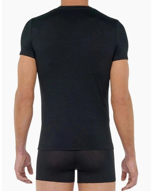 Hom Black Tencel Soft V-Neck T-Shirt for men
