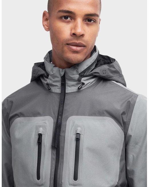 Barbour Gray Chevin Waterproof Concealed Hood Rain Anorak for men