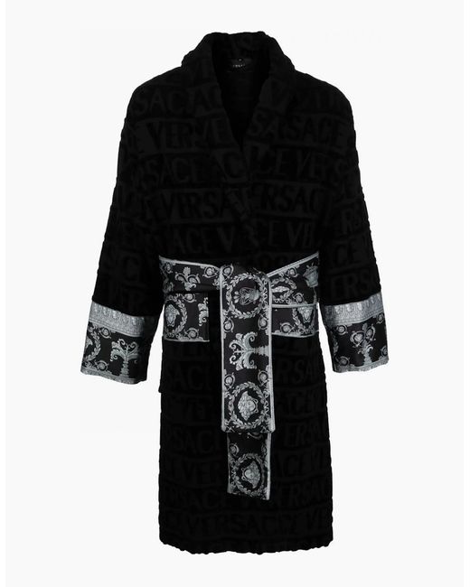 Versace Black Cotton Bathrobe for men