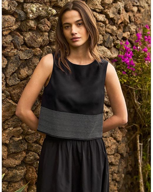 Ro&zo Black Cotton Contrast-Stitch Shell Top
