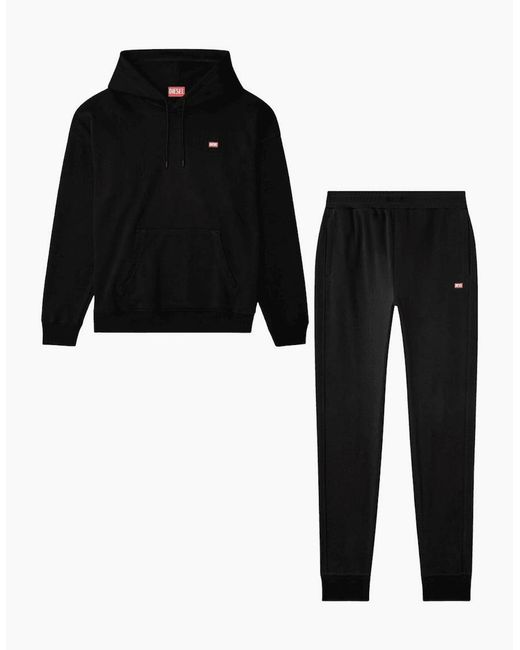 DIESEL Black S-Rob Overhead Rubber Logo Hooded Tracksuit for men