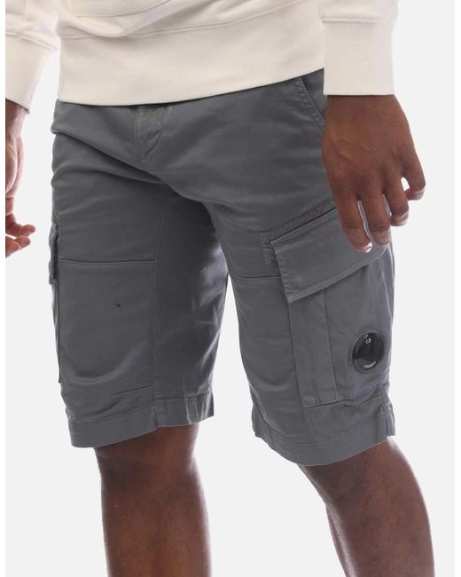 C P Company Gray Stretch Sateen Cargo Shorts for men