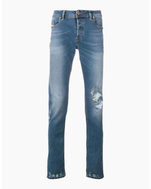 DIESEL Blue Sleenker 085Ah Denim Jeans Distressed Lyocell Stretch Slim Skinny for men