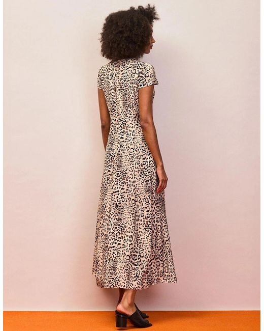 Ro&zo Natural Leopard Print Seam Detail Midi Dress