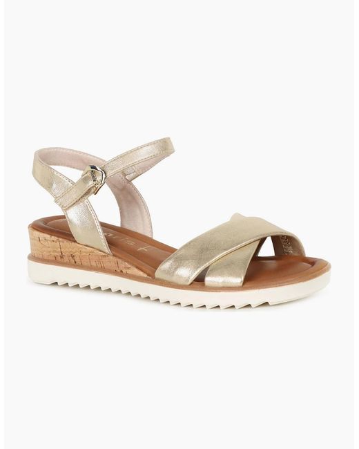 Tamaris Metallic Carnation Low Wedge Sandals