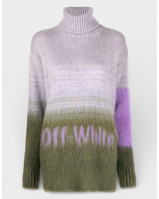 Off-White c/o Virgil Abloh Purple Mohair Helvetica Logo Turtleneck Military Lilac