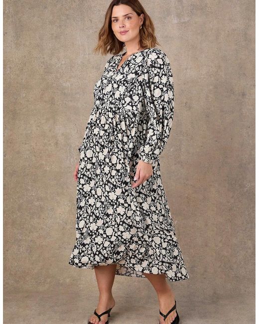 Live Unlimited London Black Petite Floral Print Tie Neck Midaxi Dress