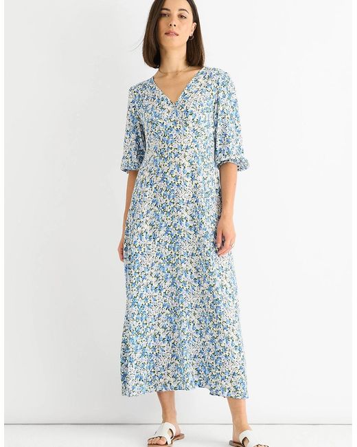 Gini London Blue Floral Print Viscose Midi Dress
