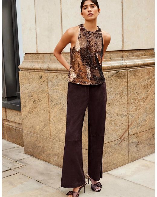 Ro&zo Brown Sequin Halter Neck Top