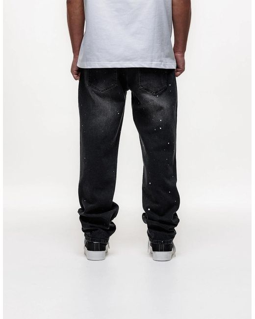 Magrit Black Core Painted Straight Jeans for men