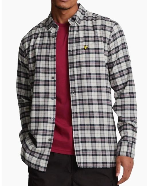 Lyle & Scott White Lyle & Scott Check Flannel Long Sleeve Shirt for men