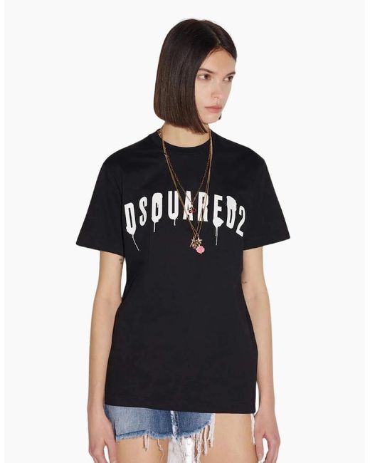 DSquared² Black Dripping Spray Logo T-Shirt