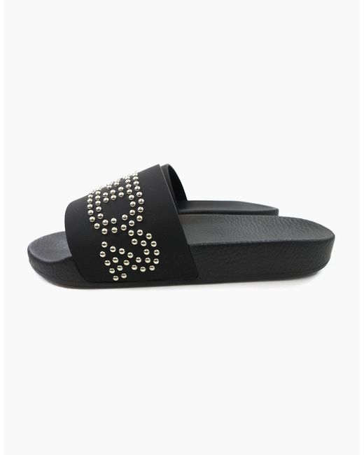 DSquared² Black Dsq2 Stud Logo Leather Sliders for men