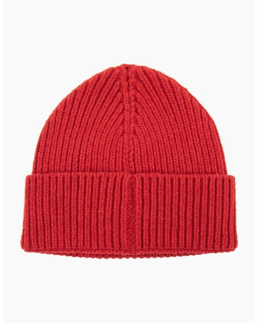Armani Jeans Red Metal Logo Beanie for men