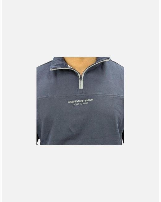 Weekend Offender Blue Sweatshirt Quarter Zip Pullover Plain Jumper Cotton for men