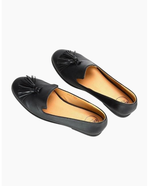 XY London Black Ladies Betsy Tassel Pointed Flat Loafers
