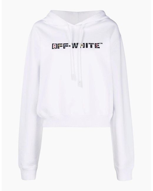 Off-White c/o Virgil Abloh White Geometric Logo Cropped Hoodie